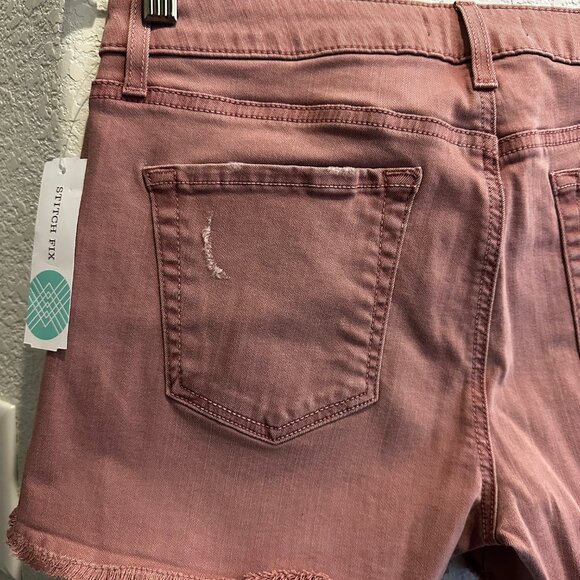 NWT!! Size 8 - Level 99 Adelynn Side Slit Distressed Light Pink Denim Shorts - Picture 7 of 10